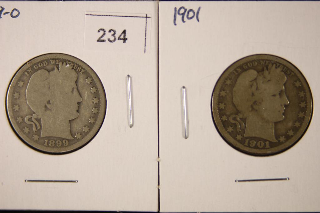 1899-O & 1901 SILVER BARBER QUARTERS (1 of 2)
