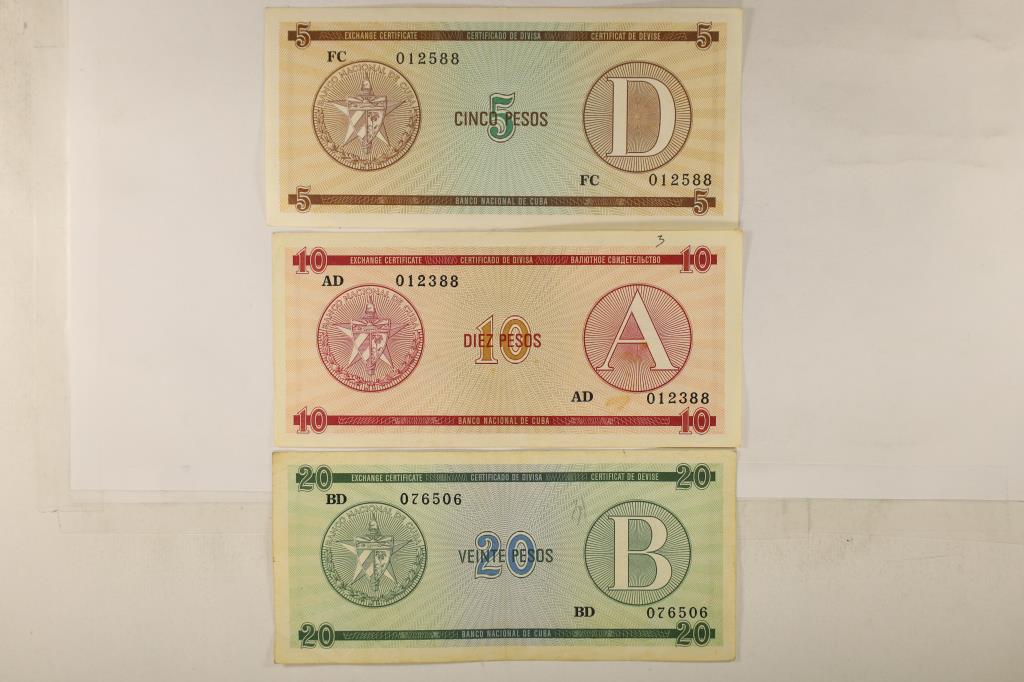 CUBA 5,10 & 20 PESOS FOREIGN EXCHANGE CERTIFICATES: WATCH FOR OUR NEXT AUCTION ON MONDAY JUNE 6TH, 2022 AT 7 PM EDT