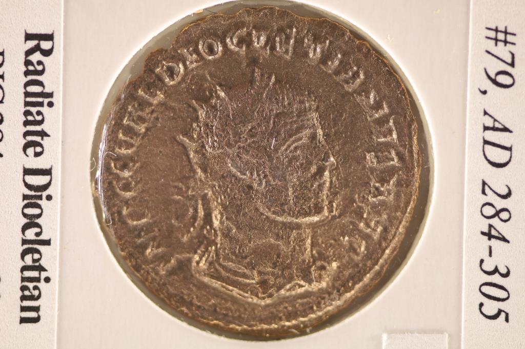 284-305 A.D. DIOCLETIAN ANCIENT COIN (FINE): WATCH FOR OUR NEXT AUCTION ON MONDAY JUNE 6TH, 2022 AT 7 PM EDT