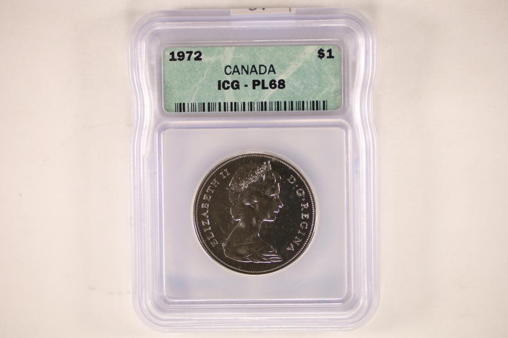 1972 CANADA DOLLAR ICG PL68: WATCH FOR OUR NEXT AUCTION ON MONDAY JUNE 6TH, 2022 AT 7 PM EDT