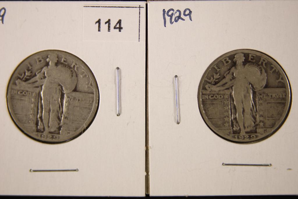 2-1929 SILVER STANDING LIBERTY QUARTERS: WATCH FOR OUR NEXT AUCTION ON MONDAY JUNE 6TH, 2022 AT 7 PM EDT
