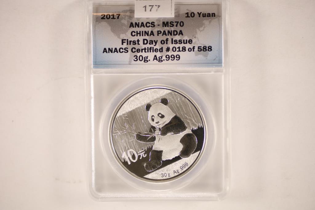 2017 CHINA 10 YUAN SILVER PANDA COIN ANACS MS70 (1 of 2)