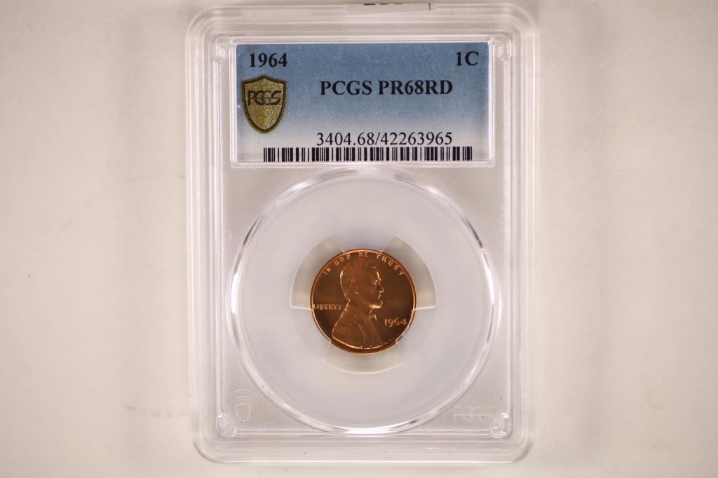 1964 LINCOLN CENT PCGS PR68RD GOLD SHIELD LABEL (1 of 2)