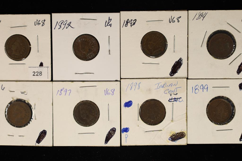 8-INDIAN HEAD CENTS: 1891, 1892, 1893, 1894, 1896, (1 of 2)