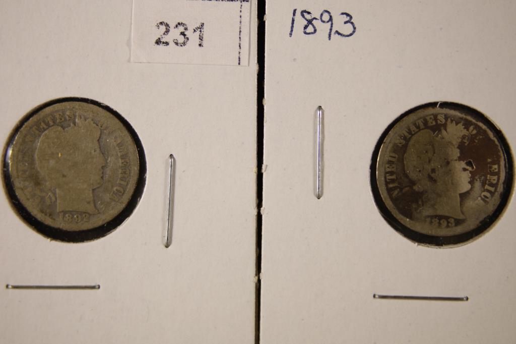 1892 & 1893 SILVER BARBER DIMES (1 of 2)