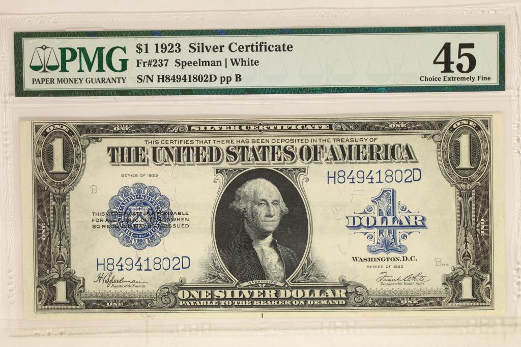1923 $1 US SILVER CERTIFICATE PMG 45 CHOICE EF (1 of 2)