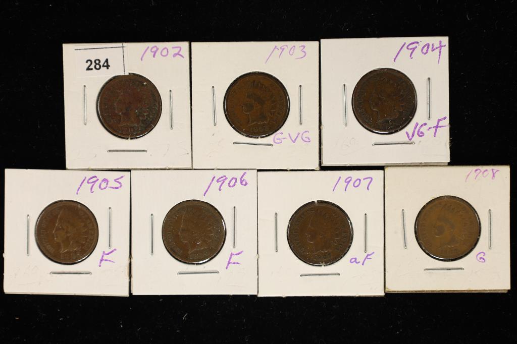7-INDIAN HEAD CENTS: 1902-1908 (1 of 2)