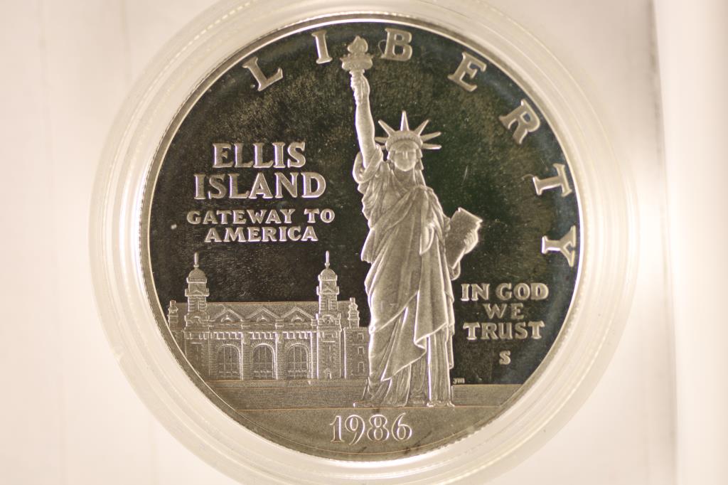 1986-S STATUE OF LIBERTY US PROOF SILVER DOLLAR: IN HARD PLASTIC CAPSULE