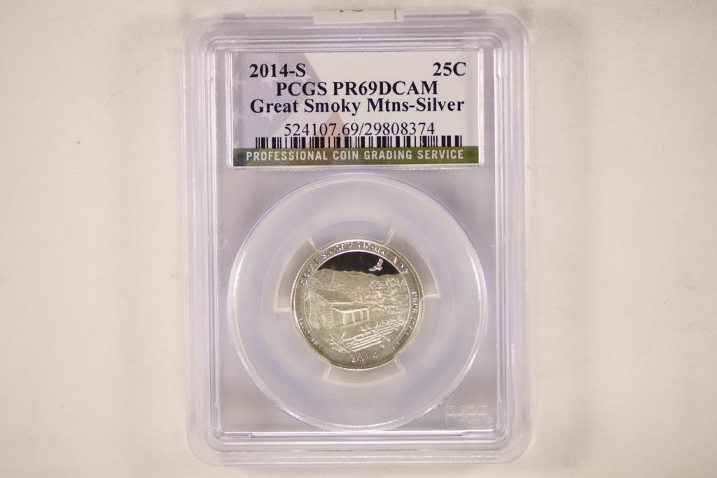 2014-S SILVER GREAT SMOKEY MTS. PCGS PR69 DCAM: WATCH FOR OUR NEXT AUCTION ON MONDAY JUNE 13TH, 2022 AT 7 PM EDT