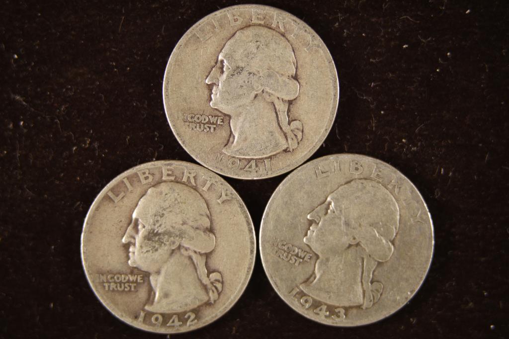 1941, 1942 & 1943 WASHINGTON SILVER QUARTERS (1 of 2)