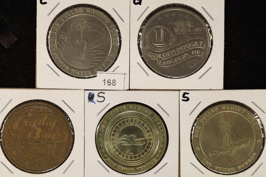 5 ASSORTED $1 GAMING TOKENS: CLARION HOTEL AND (1 of 2)