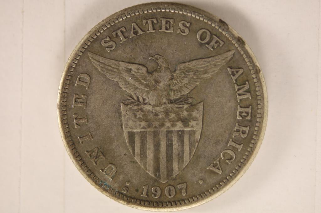 1907-S US PHILIPPINES SILVER ONE PESO .5144 ASW (1 of 2)