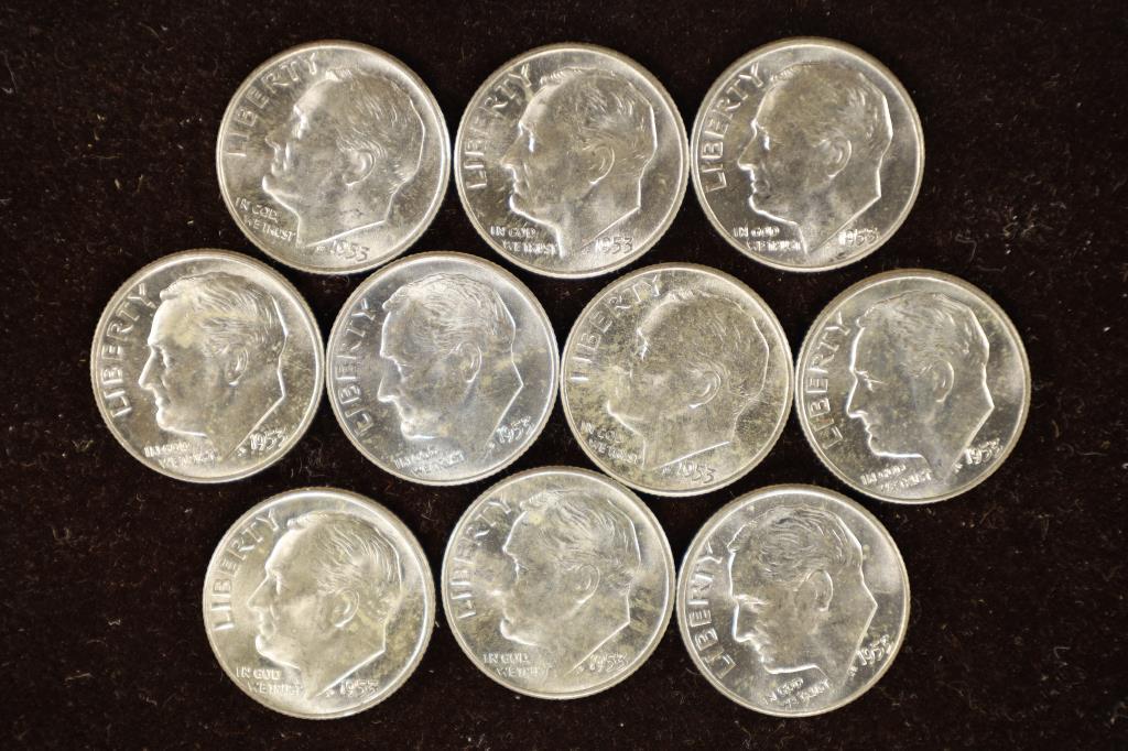 10-1953-D BRILLIANT UNC SILVER ROOSEVELT DIMES (1 of 2)