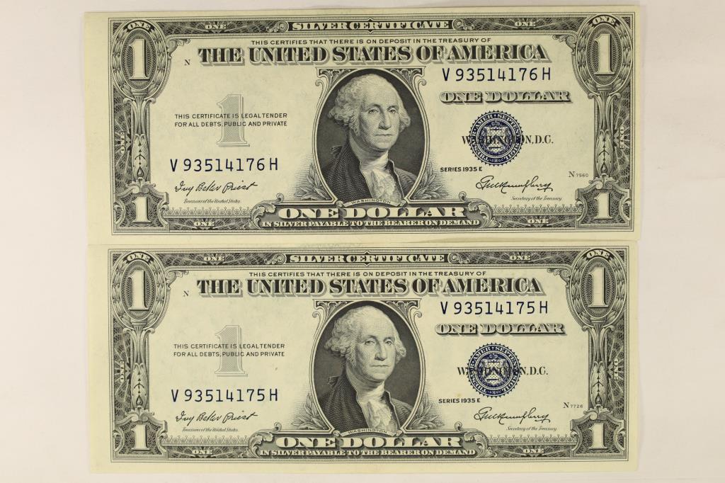 2-1935E $1 US SILVER CERTIFICATES, MISCUTS BLUE (1 of 2)
