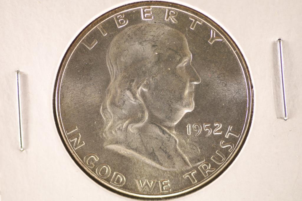 1952-P SILVER FRANKLIIN HALF DOLLAR BRILLIANT UNC: WATCH FOR OUR NEXT AUCTION ON MONDAY JUNE 13TH, 2022 AT 7 PM EDT