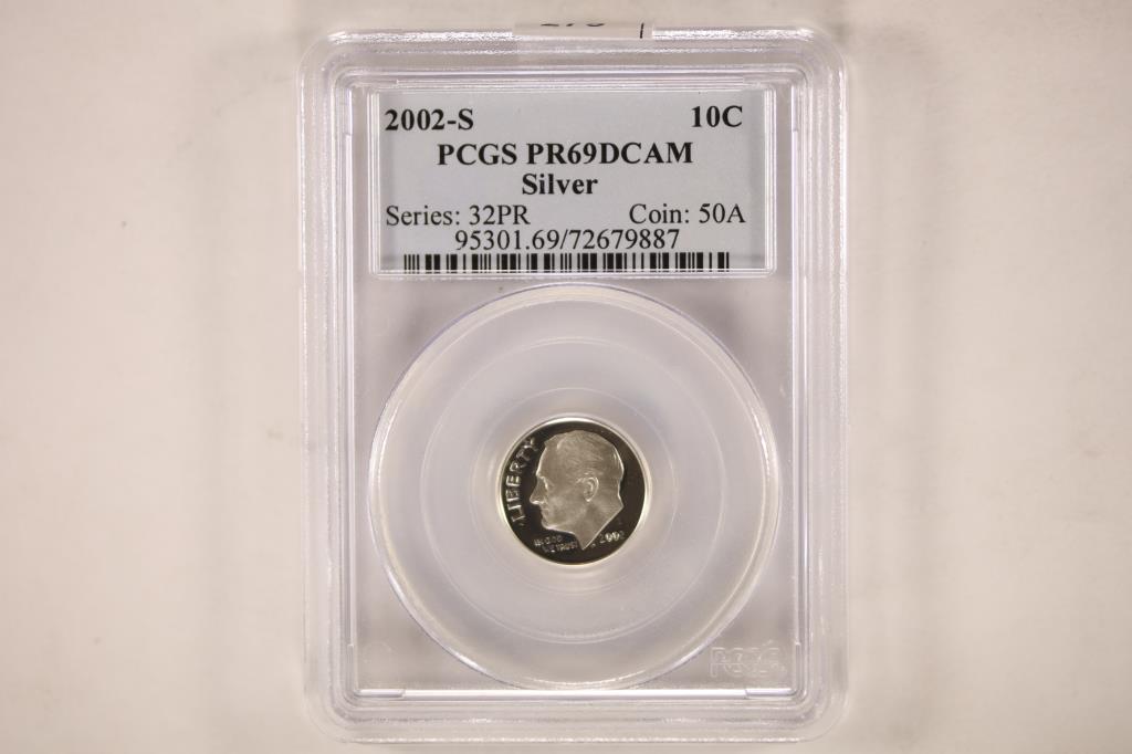 2002-S SILVER ROOSEVELT DIME PCGS PR69 DCAM: WATCH FOR OUR NEXT AUCTION ON MONDAY JUNE 13TH, 2022 AT 7 PM EDT