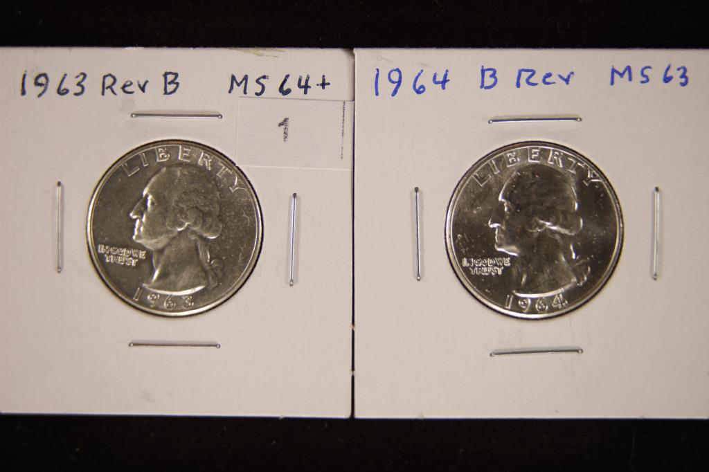1963 AND 1964 WASHINGTON QUARTERS BU TYPE B. REV. (1 of 2)