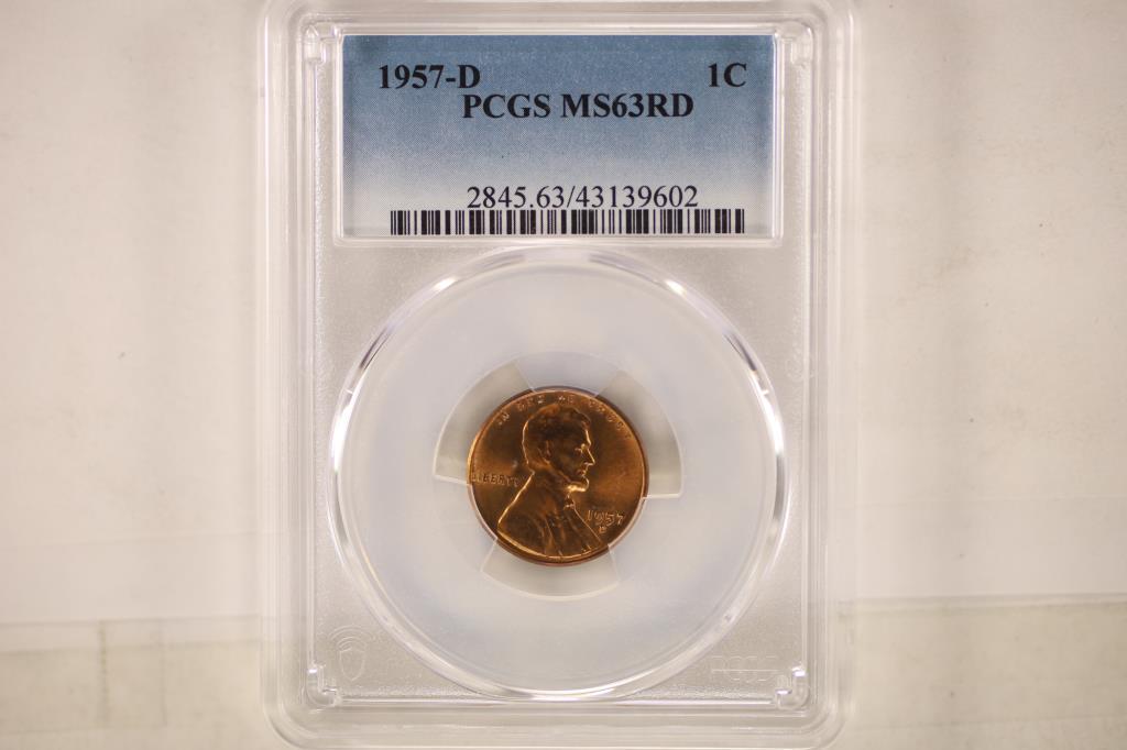 1957-D LINCOLN WHEAT CENT PCGS MS63 RED (1 of 2)