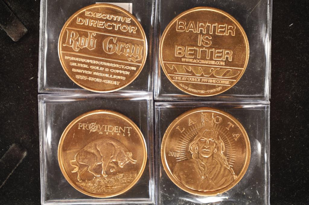 4 - 1 TROY OUNCE .999 FINE COPPER ROUNDS: (1 of 2)