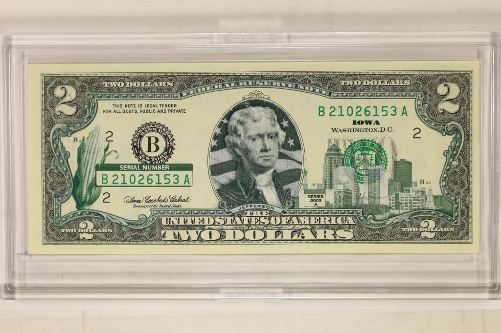 2003 A $2 US FEDERAL RESERVE NOTE WITH IOWA (1 of 2)