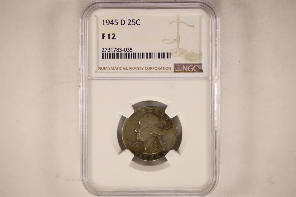 1945-D WASHINGTON SILVER QUARTER NGC F12 (1 of 2)