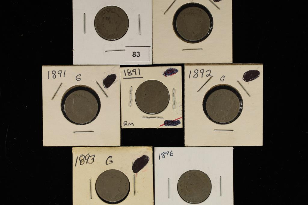 1889, 1890, 2-1891, 92,93 & 1896 LIBERTY "V" NICKS (1 of 2)