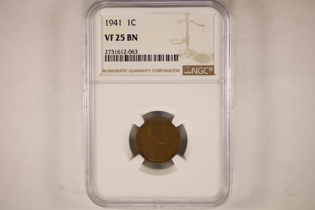 1941 LINCOLN WHEAT CENT NGC VERY FINE 25 BN: WATCH FOR OUR NEXT AUCTION ON MON. JUNE 20TH, 2022 AT 7 PM EDT
