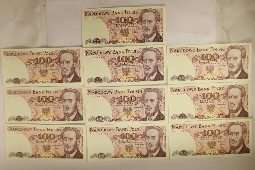 10 BANK OF POLAND 100 ZLOTYCH: CRISP UNC BILLS - 7 (1 of 2)