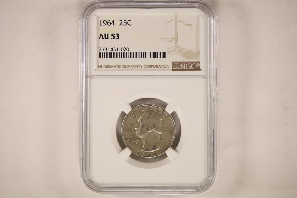 1964 WASHINGTON SILVER QUARTER NGC AU53 (1 of 2)