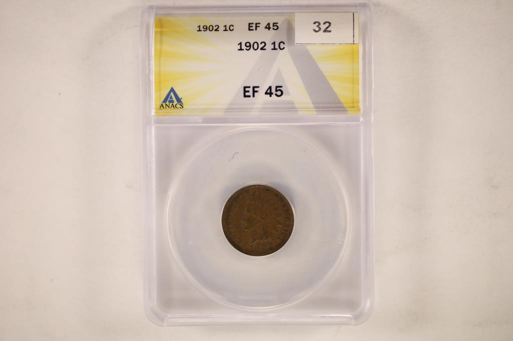 1902 INDIAN HEAD CENT ANACS EXTRA FINE 45 (1 of 2)