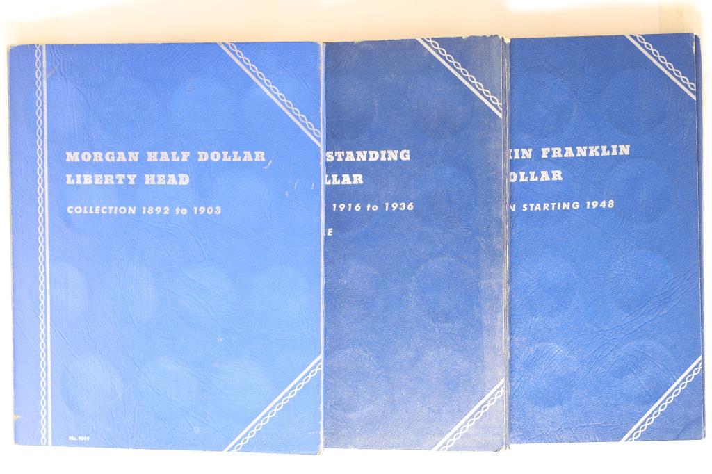 3 WHITMAN HALF DOLLAR COIN ALBUMS:1892-1903 MORGAN: LIBERTY HEAD, 1916-1936 LIBERTY STANDING AND STARTING 1948 BENJAMIN FRANKLIN (NO COINS INCLUDED) USED