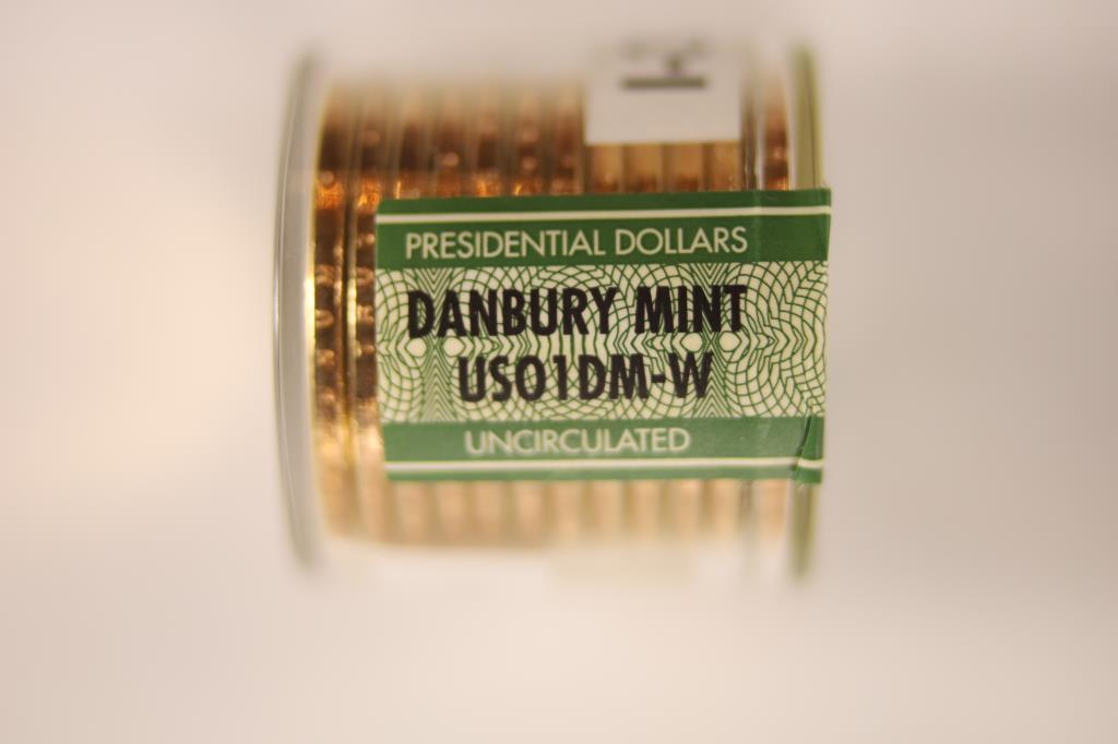 ROLL OF 12 BRILLIANT UNC PRESIDENTIAL DOLLARS:: JOHN ADAMS, BRILLIANT UNC IN SEALED TUBE FROM THE DANBURY MINT