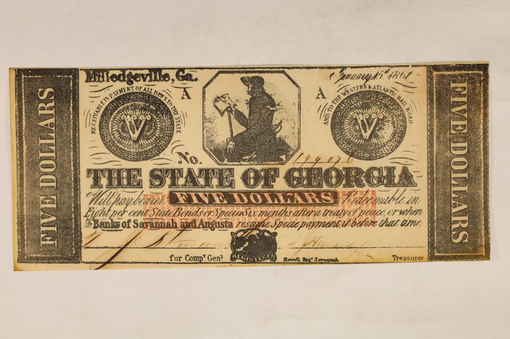 1862 THE STATE OF GEORGIA OBSOLETE $5 BANK NOTE (1 of 2)