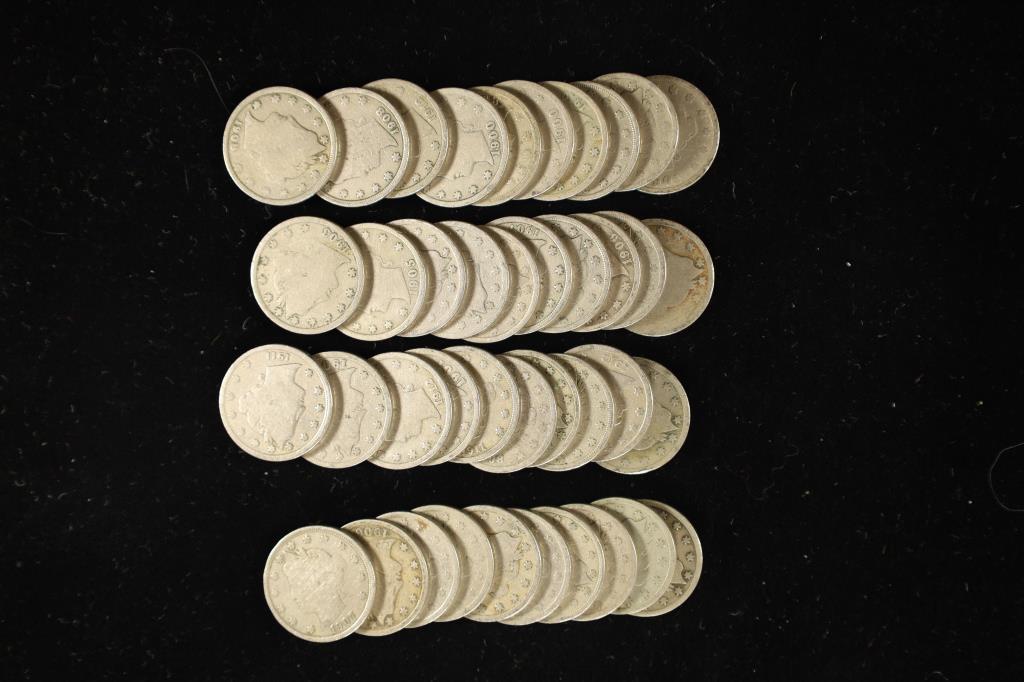 ROLL OF 40-ASSORTED LIBERTY "V" NICKELS: 1-1899 & (1 of 1)