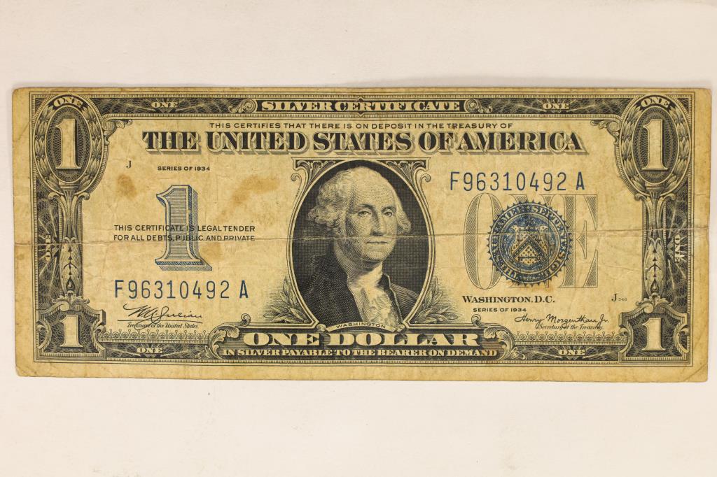 1934 $1 US SILVER CERTIFICATE "FUNNY BACK" (1 of 2)