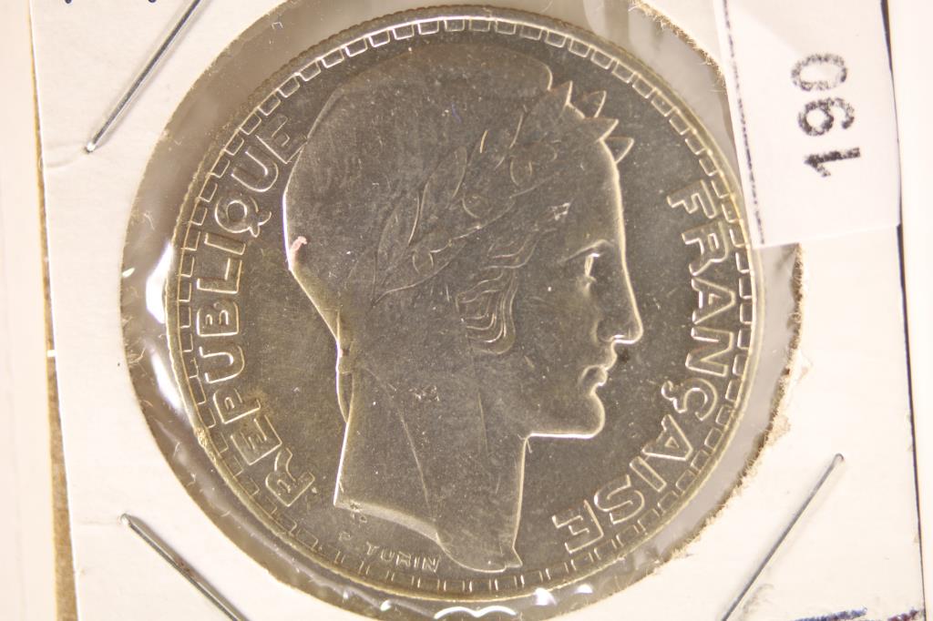 1933 FRANCE SILVER 20 FRANCS .4372 OZ. ASW (1 of 2)