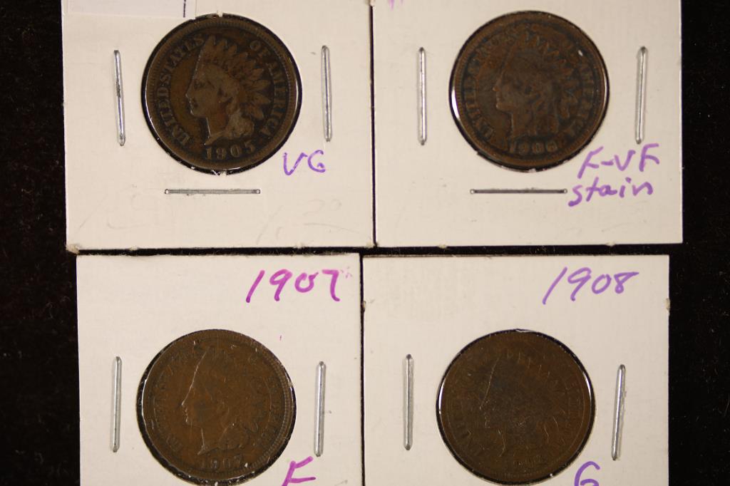 1905, 1906, 1907 AND 1908 INDIAN HEAD CENTS (1 of 2)