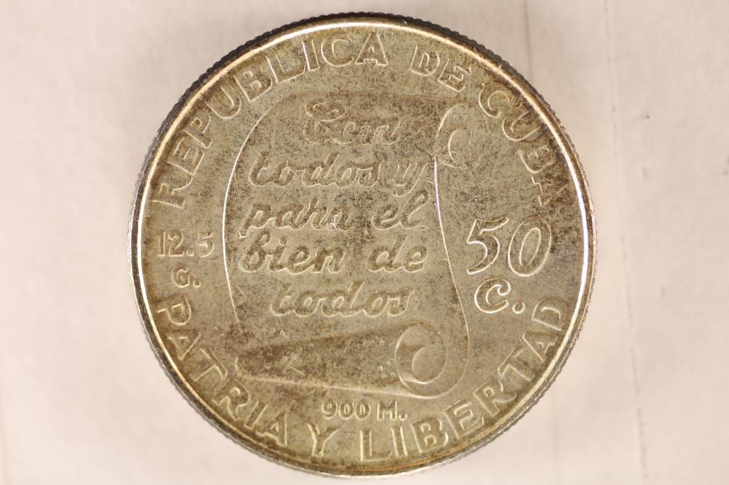 1953 CUBA SILVER 50 CENTAVOS .3617 OZ. ASW: WATCH FOR OUR NEXT AUCTION ON MONDAY JUNE 27TH, 2022 AT 7 PM EDT