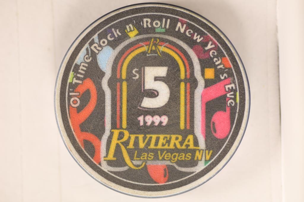 $5 RIVIERA CASINO CHIP 1999 OL' TIME ROCK N' ROLL: NEW YEARS EVE LAS VEGAS, NEVADA