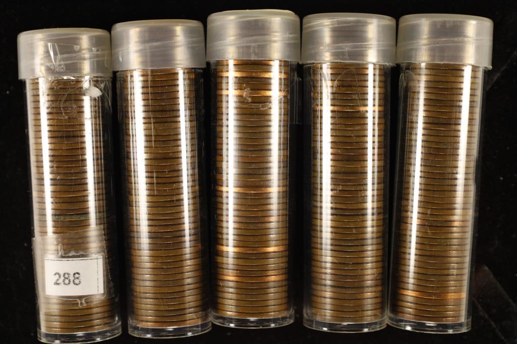 5 SOLID DATE ROLLS OF LINCOLN WHEAT CENTS: 1956, (1 of 2)