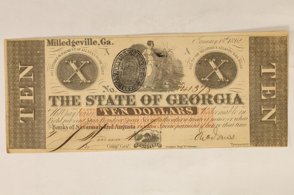 1862 THE STATE BANK OF GEORGIA $10 OBSOLETE (1 of 2)