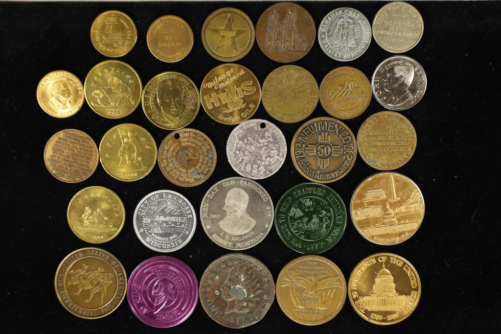 29 ASSORTED METAL VINTAGE TOKENS (1 of 2)