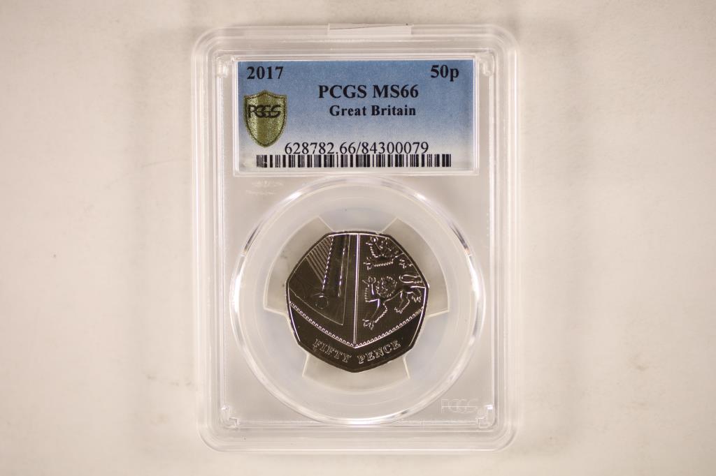 2017 GREAT BRITAIN 50 PENCE PCGS MS66 GOLD SHIELD (1 of 2)