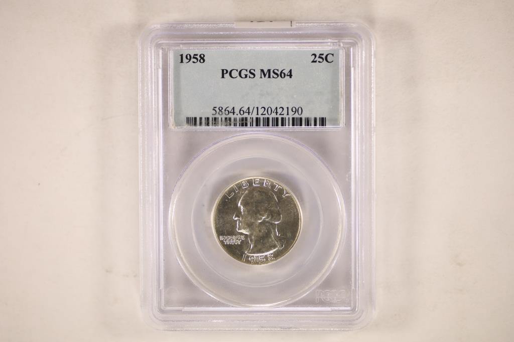 1958 WASHINGTON SILVER QUARTER PCGS MS64 (1 of 2)