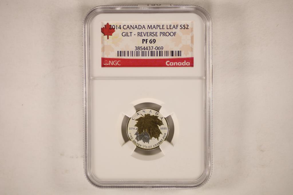 2014 CANADA SILVER $2 MAPLE LEAF NGC PF69 GILT-REV (1 of 2)