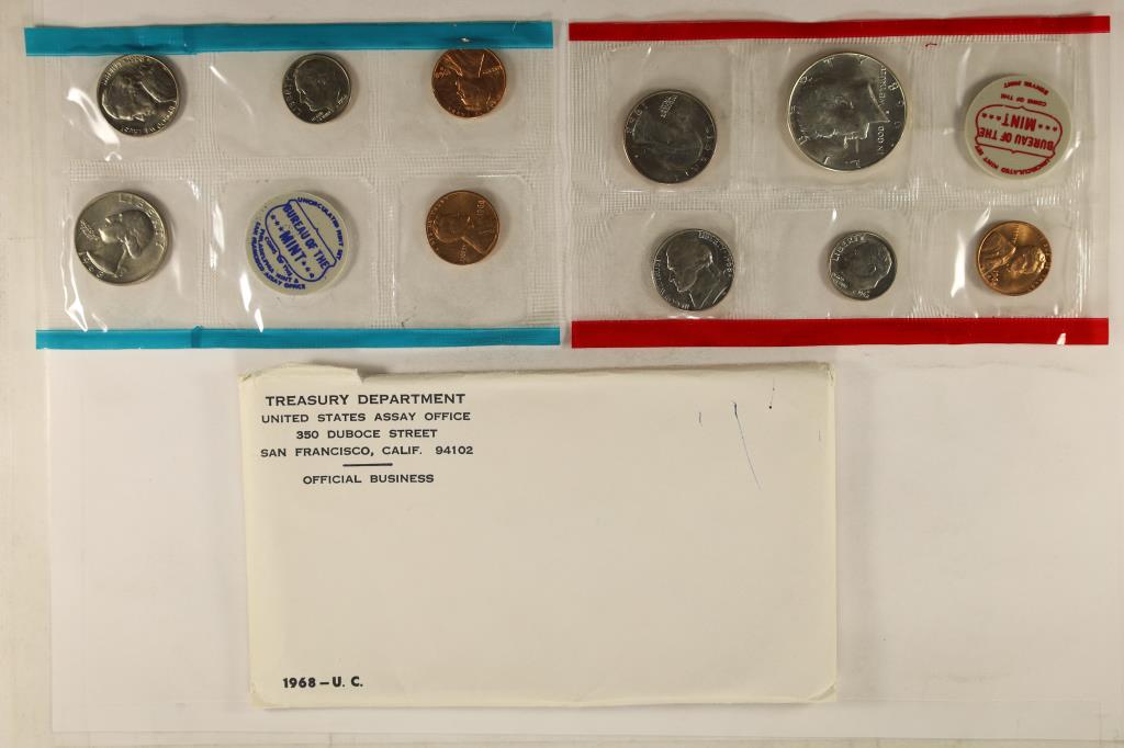 1968 US MINT SET (UNC) P/D/S (WITH ENVELOPE): 40% SILVER JOHN F. KENNEDY HALF DOLLAR, THIS IS AN OFFICIAL US PACKAGED P/D/S SET, IT DOES NOT CONTAIN A SEPARATE PACK OF "S" ONLY COINS