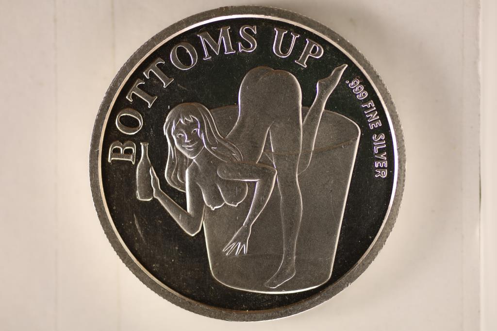 BOTTOMS UP 1 TROY OZ .999 FINE SILVER PROOF ROUND (1 of 2)