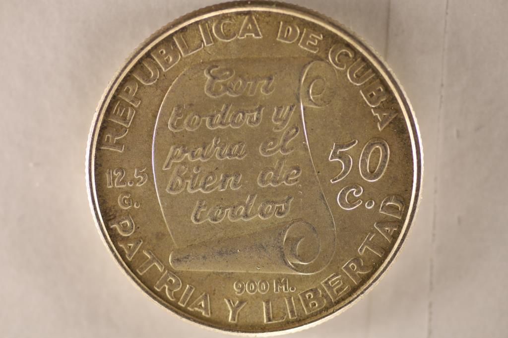 1953 CUBA SILVER 50 CENTAVOS COIN .3617 OZ. ASW: WATCH FOR OUR NEXT AUCTION ON MONDAY JULY 4TH, 2022 AT 7 PM EDT