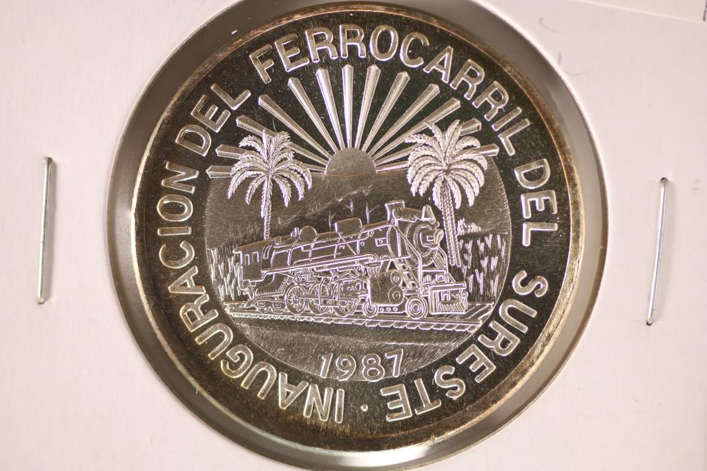 1 TROY OZ .999 FINE SILVER ROUND BRILLIANT UNC: INAUGURATION OF THE SURESE RAILWAY ON OBVERSE & EAGLE ON REVERSE