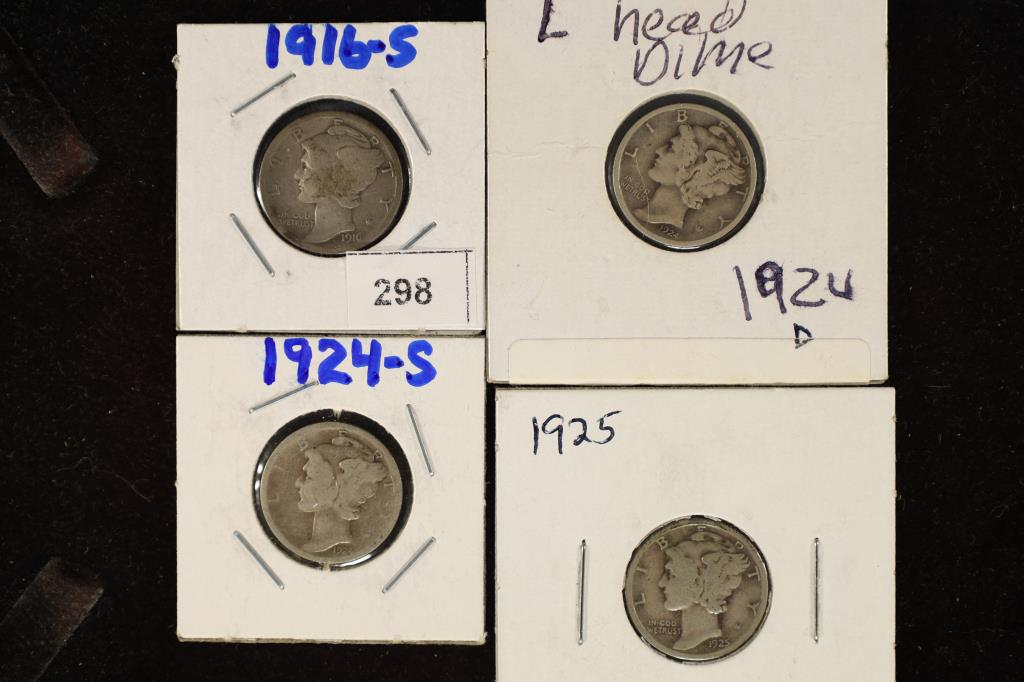 1916-S, 1924-D, 24-S & 1925 MERCURY DIMES: WATCH FOR OUR NEXT AUCTION ON MONDAY JULY 4TH, 2022 AT 7 PM EDT